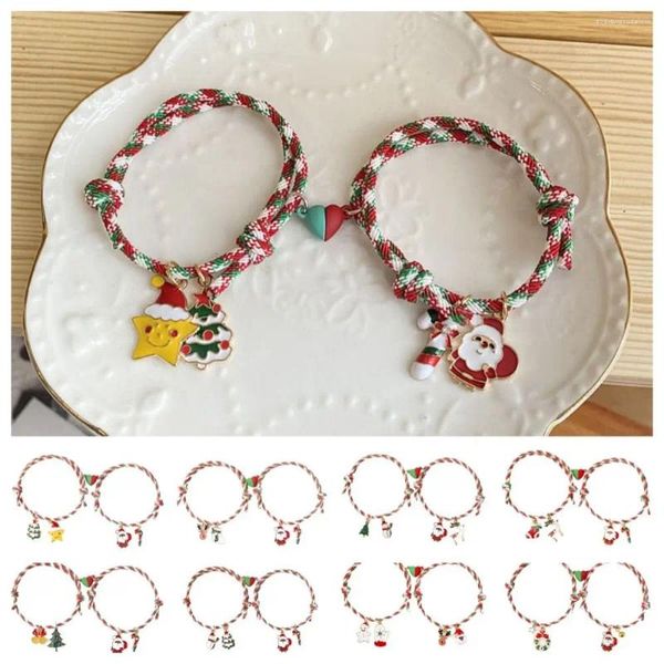 Pulseras de encanto 2 unids / set Pulsera de Navidad magnética Feliz Navidad Pareja Árbol Santa Claus Candy Cane Cadena de mano