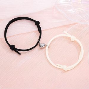 Bracelets porte-bonheur 2 pièces/ensemble amoureux minimalistes coeur assorti Bracelet d'amitié corde tressée Couple Kit de Distance magnétique amoureux bijouxCharme L