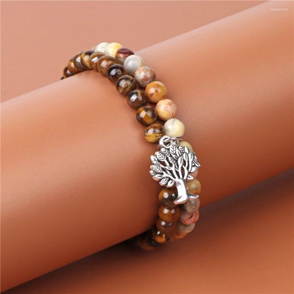 Pulseras de encanto 2 unids / set Natural Crazy Agates Tiger Eye Stone 6mm Pulsera elástica con cuentas redondas Curación energética para mujeres y hombres