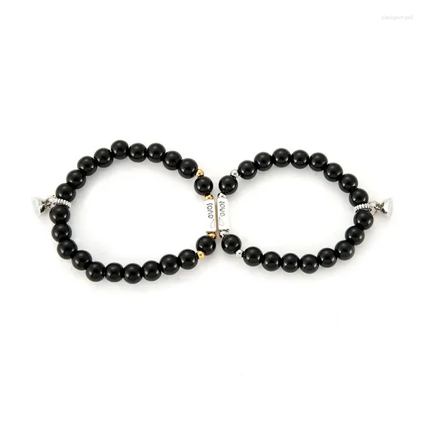 Bracelets de charme 2pcs / ensemble Romantic Love Mather Round Bead Magnetic fermp bracelet pour couple bijoux de mode
