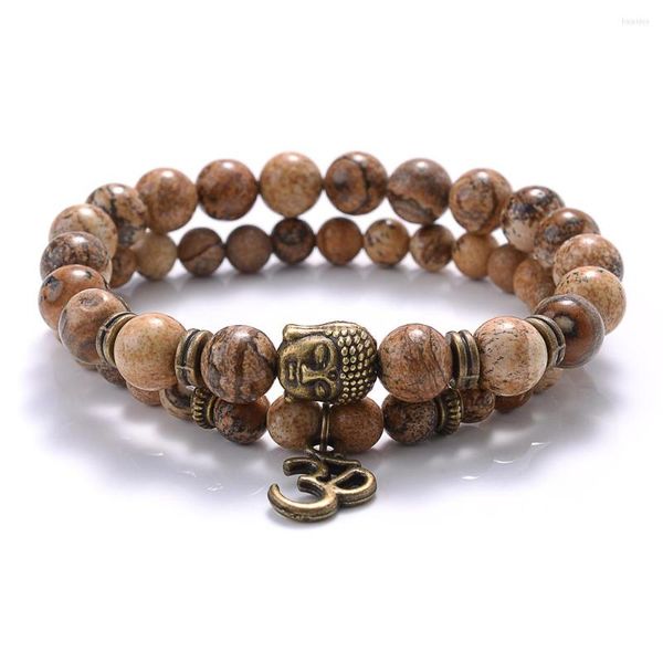 2 unids/set de pulseras con dijes, pulsera Vintage con cabeza de Buda para mujeres y hombres, abalorios de piedra con imagen Natural para Yoga, regalo de joyería para parejas a distancia