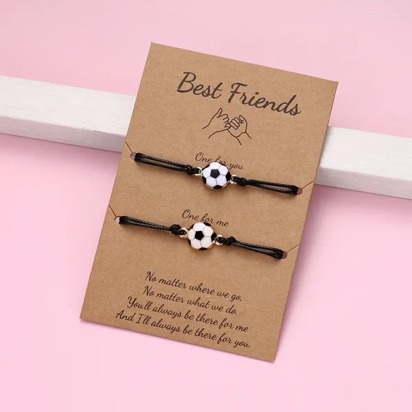 Pulseras de encanto 2 unids Amistad de fútbol para mujeres Hombres Círculo de dibujos animados Fútbol Cuerda Pulsera Pareja DIY Joyería Regalos