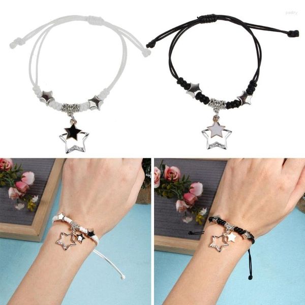 Bracelets de charme 2pcs Corde tissée élégante pour les couples assortiment des bracelets étoiles pendentiels de poignet de poignet