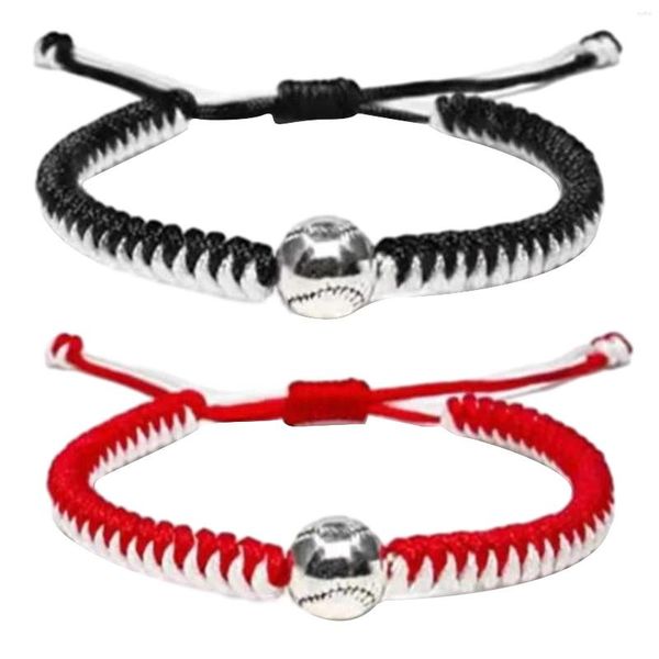 Pulseras con dijes 2 unids Equipo Espíritu Joyería ajustable Niños Adultos Su y ella Juego Decoración Cumpleaños Pulsera trenzada Metal Moda Negro Rojo