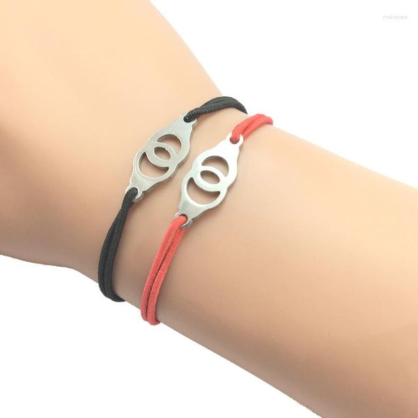 Bracelets porte-bonheur 2pcs Bracelet de souhait Menottes en acier inoxydable Pendentif coeur Cordon réglable