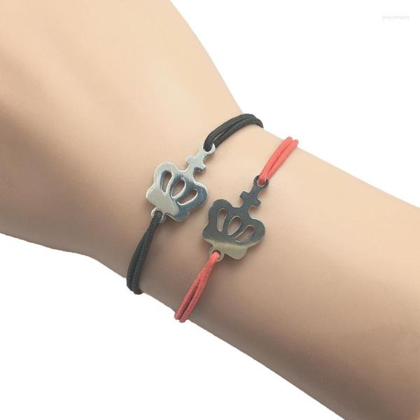 Charm Bracelets 2pcs Wish Bracelet Acero inoxidable Corona Corazón Colgante Cordón ajustable