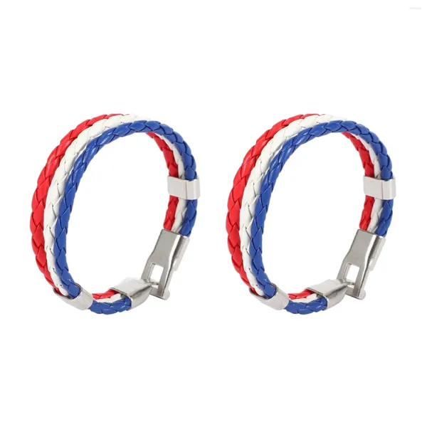 Bracelets de charme 2X France Bracelet drapeau français pour hommes et femmes en alliage de cuir blanc rouge-bleu (largeur 14 mm longueur 20 cm)