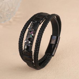 Bracelets de charme 3 couleurs mignon cubique zircone papillon cuir corde chaîne bracelet punk en acier inoxydable bijoux mode pour homme femme quotidien