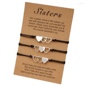 Pulseras con dijes 3 PCS Distancia del corazón a juego Tarjeta de hermana de corazón a corazón Tres hermanas Pulseras de corazón de acero inoxidable hechas a mano