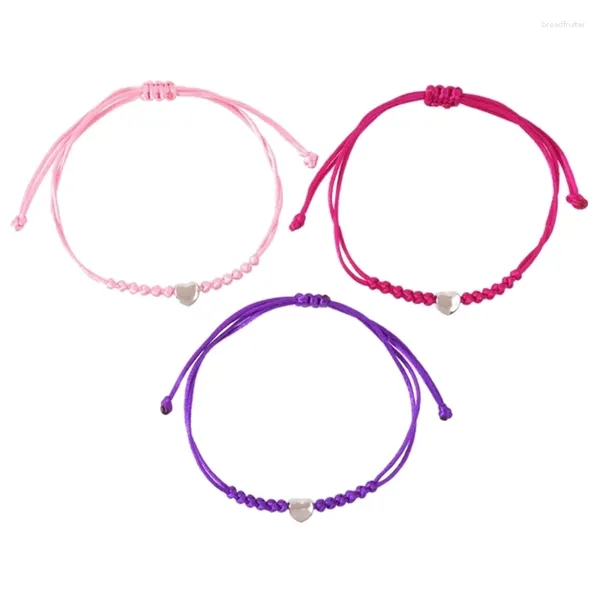 Bracelets de charme 3 pcs fête des mères parent-enfant correspondant couleur alliage coeur main corde