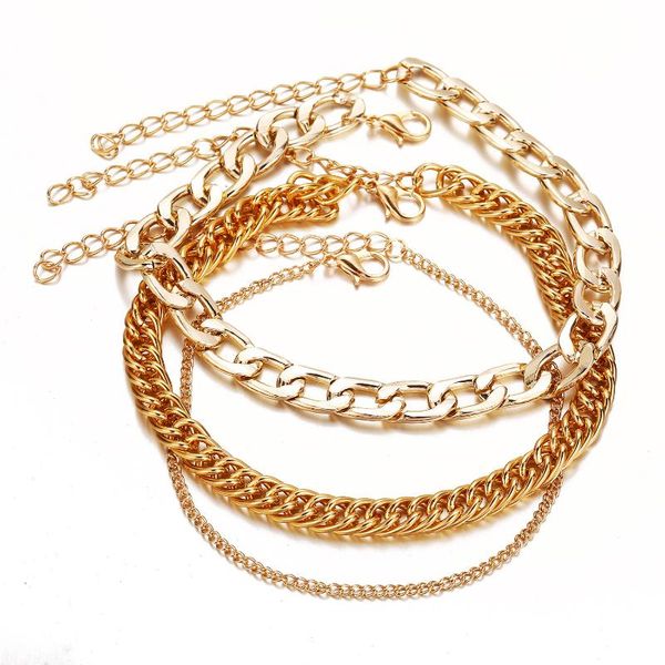 Bracelets porte-bonheur 3 pièces/ensemble couleur or femme multicouche Bracelet ensemble corde réglable chaîne cheville femmes fille bijoux accessoires