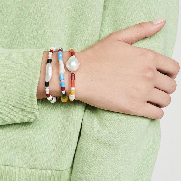 Pulseras con dijes, 3 unidades por juego, perlas de imitación irregulares de colores mezclados, cuentas acrílicas para mujeres, joyería de moda 2023, cadenas de mano simples