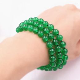 Bedelarmbanden 3 rijen charmes armband voor vrouwen natuursteen groene jades 8 mm ronde kralen chalcedony kralen streng armband sieraden 7.5 inch