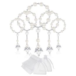 Bracelets de charme 30 pcs baptême acrylique chapelet perles mini chapelets ange avec sacs en organza pour les faveurs de la première communion 230215