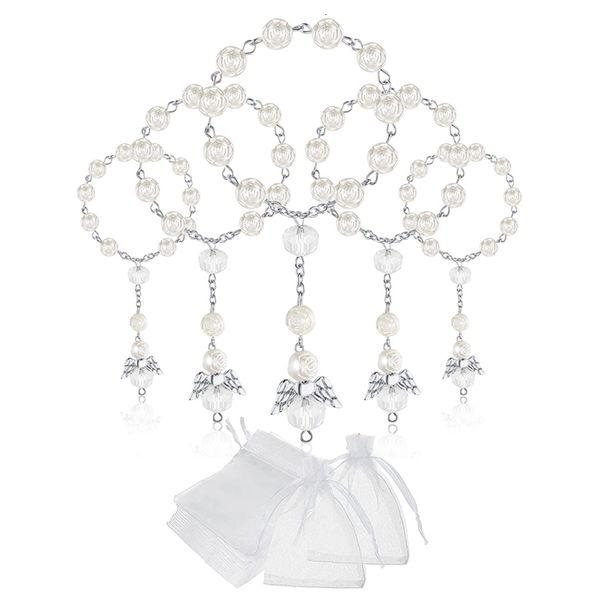 Bracelets à breloques 30 Pcs Baptême Chapelet Acrylique Mini Chapelets Ange avec Sacs en Organza pour la Première Communion Party Favors 230731