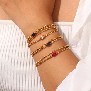 Bracelets porte-bonheur 304 Acier Inoxydable Figaro Chaîne Or Couleur Strass Pendentif Pour Femme Bracelet Bijoux 15cm (5 7/8