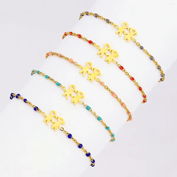 Bracelets de charme 304 en acier inoxydable couleur or émail couple amoureux chaîne à maillons pour femmes homme bijoux cadeaux 18 cm (7 1/8 