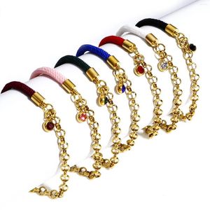 Bedelarmbanden 304 roestvrij staal Splicing Rolo Chain Gevlochten Heren Sieraden Goud Kleur Link Veelkleurig Verjaardag Steen Accessoire 17 cm