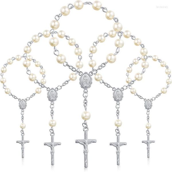 Bracelets porte-bonheur 30 pièces chapelet de baptême perles chapelets de doigts fausses perles pour faveurs baptême communion faveurs charme Lars22