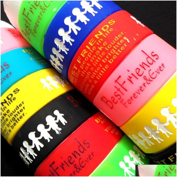 Bracelets de charme 30pcs Largeur 24mm Mélange de couleurs Meilleurs amis Sile Amitié Bracelets en caoutchouc Hommes Femmes Gros Colorf Bangles Dhgarden Dhfnr