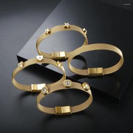 Bracelets de charme 316l Mesh Roman Numerals Bracelet Bracelet en acier inoxydable Gold Star Star pour femmes bijoux de zircone cubique