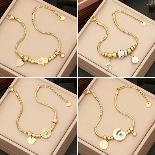 Bracelets de charme 316L en acier inoxydable perlé rond oeil bracelet pour femmes fille étoile amour coeur poignet chaîne bijoux fête cadeau