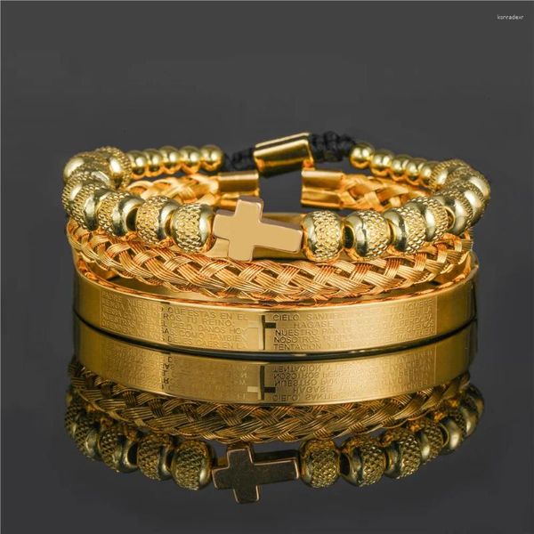 Bracelets de charme 316L Bracelet en acier inoxydable ensembles hommes bijoux croix ouverte Brangle sculpture écriture espagnole Pulseira Bileklik