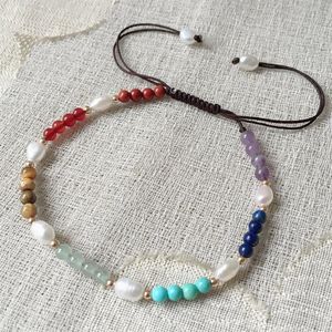 Charm Armbanden 3mm Natuurlijke Edelstenen Stenen Strand Armband Regenboog Quartz Chakra Crystal Echte Witte Parel Voor Vrouwen Reiki healing Jewe283Y