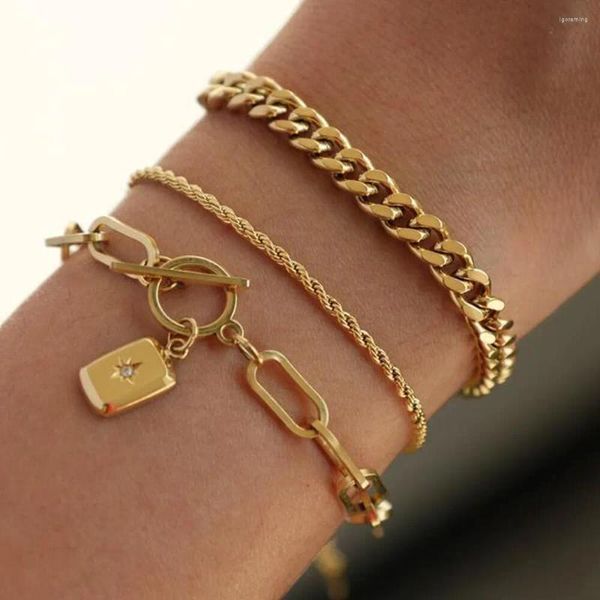 Bracelets de charme 3pcs bracelet européen et américain style métal épaisse de la personnalité de chaîne épaisse torsion ot boucle tag