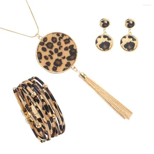 Charm-Armbänder 3-teiliges Leoparden-Schmuckset Legierung Mädchenanzüge Halskette Zubehör für 14,5 3,5 cm