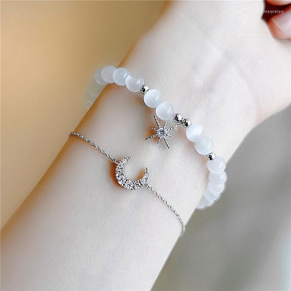 Charm Bracelets 3pcs Natural Opal Stone Shine Zirconia Moon Star Charms para mujer Joyería de moda Pulsera Regalos de cumpleaños Charm Inte22