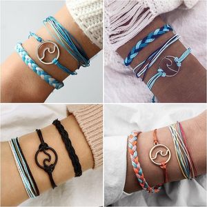 Bracelets de charme 3pcs / Set Bohemian Beach Surf Set Wave Bracelet tressé à la main Bracelet multicouche réglable Femmes Cadeau