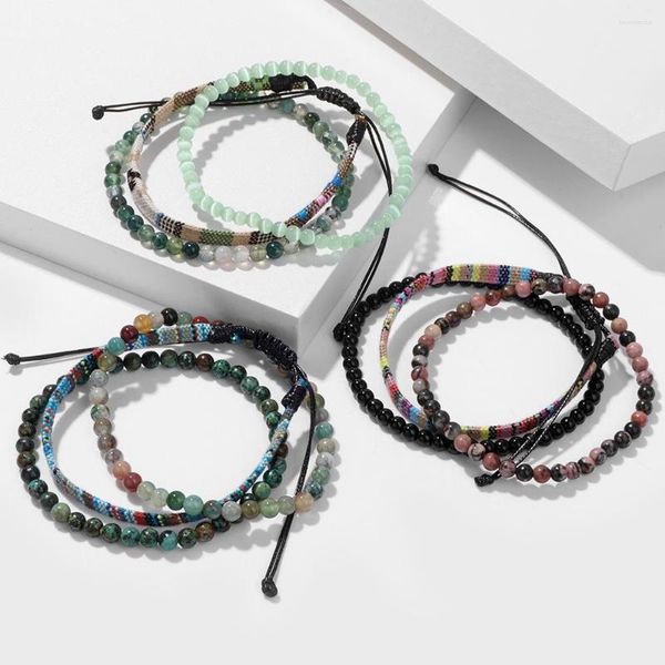 Bracelets porte-bonheur 3 pièces/ensemble bohème empilable pierre perle pour les femmes extensible multicouche Reiki Bracelet ensemble multicolore bijoux en gros