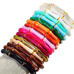 Bedelarmbanden 3 stks/set boho bamboo acryl voor vrouwen kleurrijke hars dunne buis kraal rekbare armband bangle stapelbare sieraden