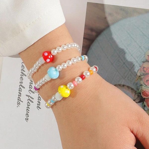 Pulseras de encanto 3 unids / set lindo hongo con cuentas niños al por mayor joyería de perlas de colores dulces para regalos de niñas