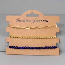 Bracelets de charme 3 pièces/ensemble mode hommes pierre naturelle Lapis Lazuli perlé couleur or perles chaîne bijoux bohème
