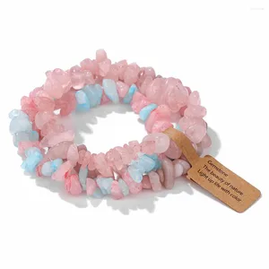 Bracelets de charme 3pcs / set irrégulier gravier rose quartzs bracelet pierre naturelle rose opale morganite puce perles ensemble pour femmes hommes bracelets