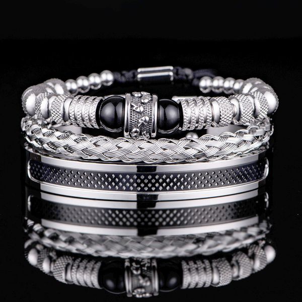 Bracelets porte-bonheur 3pcs Set Hommes Bracelet En Acier Inoxydable À La Main Corde Bracelets Hommes Crâne Bracelets Avec Tigereye Pierre Naturelle Cadeau Accessoires 230223