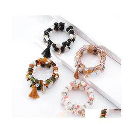 Bracelets porte-bonheur 3 pièces/ensemble Mtilayer cristal bracelet perles gland bracelet brin bohême extensible pour femmes filles bijoux K72Fa Drop Deli Dh2Ih