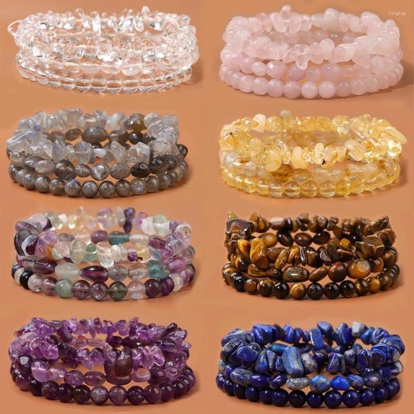 Bracelets de charme 3pcs / ensemble pierre naturelle oeil de tigre lapis lazuli rose quartzs bracelet perles rondes irrégulières pour femmes hommes