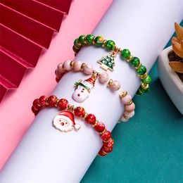 Bracelets de charme 3pcs / set perles extensibles pour femmes arbre de Noël fleur multicouche empilable combinaison bracelet ensemble bijoux de fête