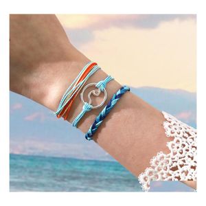 Bedelarmbanden 3 stks/set wax touw handgemaakt geweven voor vrouwen mannen mode mtilayer gevlochten vriendschap golf charmes string sieraden drop de oti2p