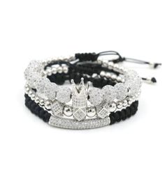 Bracelets de charme 3pcSet Bracelet de la couronne de luxe Men Hip Hop Silver Color Micro Pave CZ Ball pour femmes couples Pulseira Bileklik4144529