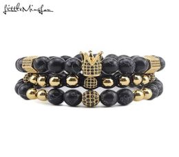 Bracelets de charme 3pcSet Luxury Perles en pierre naturelle Crown CZ Ball tressé Braidage Hommes Brangles pour bijoux5153227