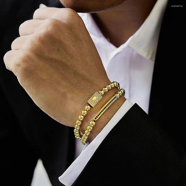 Bracelets de charme 4 / 6MM Classique Luxe Couronne Carré CZ Perles En Acier Inoxydable Hommes Bracelet Bracelets Or Argent Couleur Charmes Métal Hip Hop