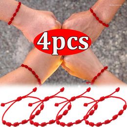Pulseras con dijes, 4/8 Uds., pareja hecha a mano, 7 nudos, pulsera de hilo rojo para protección, amuleto de la suerte, pulsera de cuerda trenzada de amistad, brazaletes