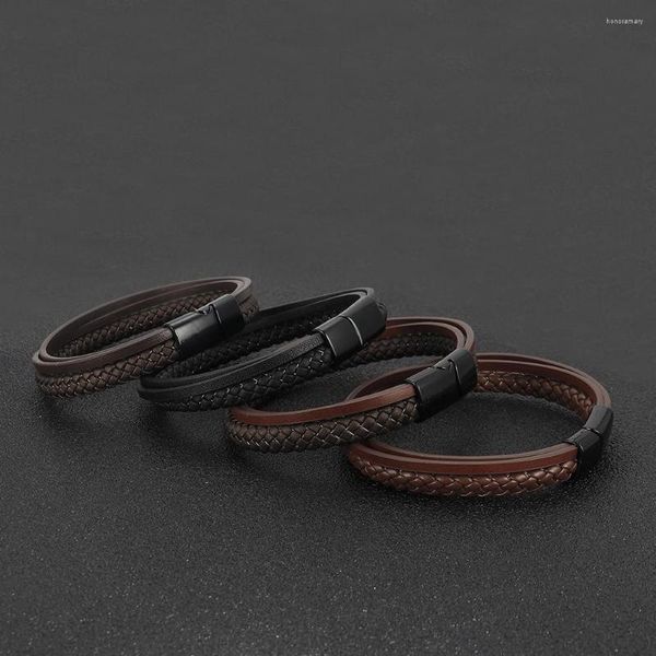 Bracelets porte-bonheur 4 couches/ensemble pour hommes Vintage tressé Wrap cuir ethnique Tribal Bracelet corde Bracelet