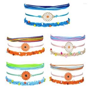 Pulseras de encanto 4 Pack Girl's Lindo Estampado de flores Pulsera tejida Estilo Boho Conjunto ajustable para damas Chicas Chic Y2K E-Girl Harajuku