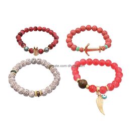 Bracelets de charme 4 pcs Bohemian Stretch Perlé pour femmes Crystal Strand Bangle Mtilayer empilable Drop Livraison Bijoux Dhgarden Dhaet