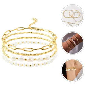 Bracelets de charme 4 pcs bracelet de perles ensemble d'or pour les femmes bracelets d'or à la mode plaqués empilables miss